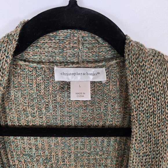 Christopher & Banks Long Cardigan Sweater Women's Size Large Green Tan Marled - Picture 3 of 10